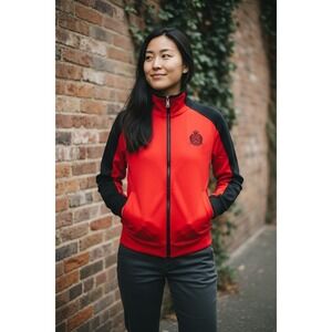 Lauren Ralph Lauren L-RL Active Red Black Track Jacket Crest Logo Women Size S